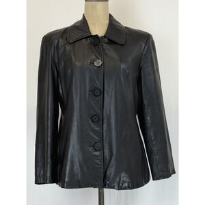 Vintage 90's Michael Lawrence MADE USA Black Leather Blazer Jacket #0339 LARGE
